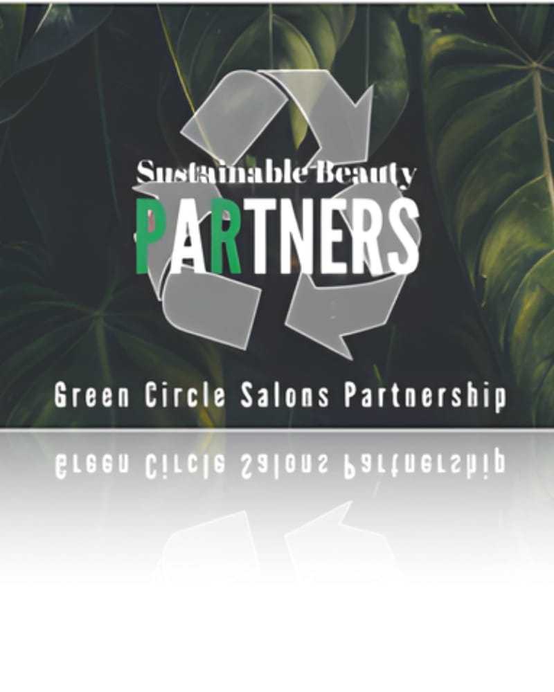Sustainable Beauty Partners logo with recycling symbol and Green Circle Salons Partnership text.