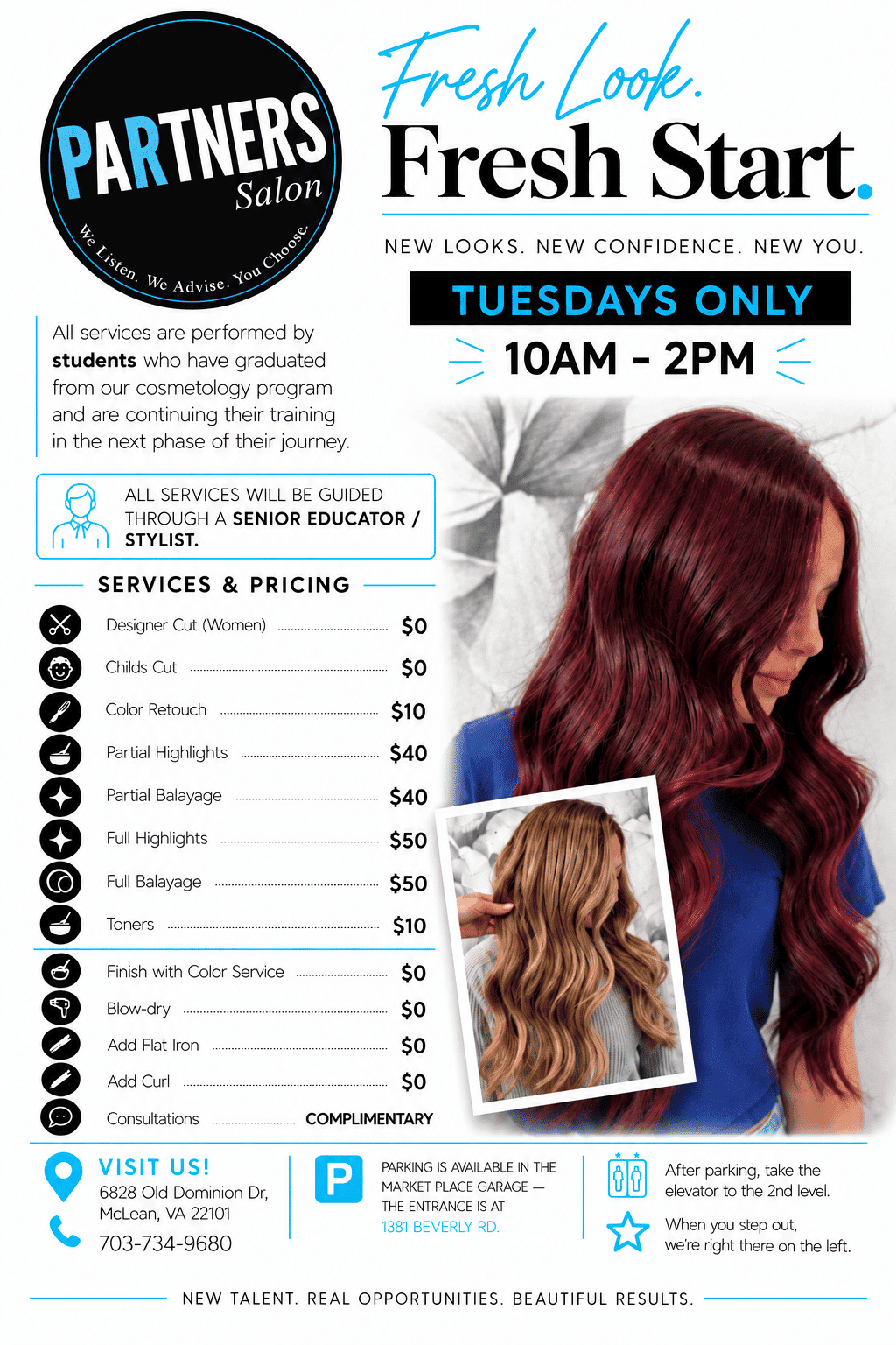Complimentary haircuts and reduced-price color services offered Tuesdays at PR at Partners in McLean