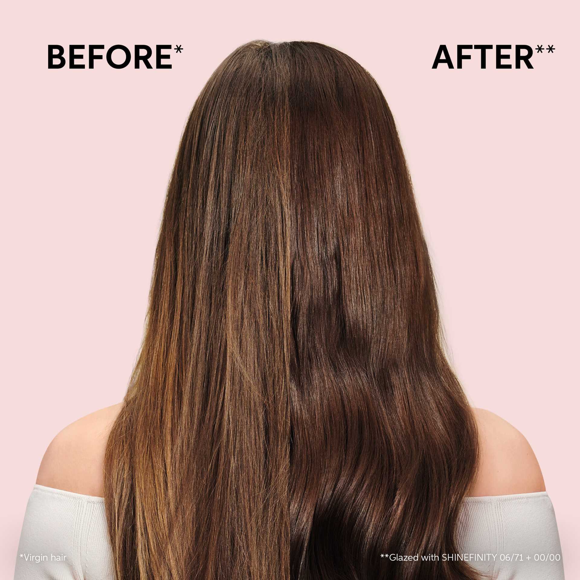 Hair before and after gloss and mask treatment